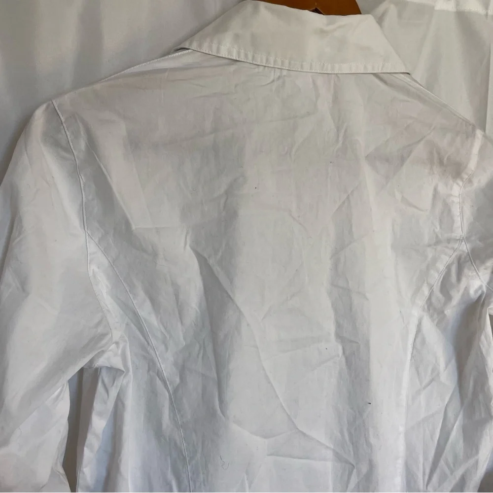 DG2 Diane Gilman Women’s Fitted White Button Down 3/4 Sleeves Shirt Blouse Small